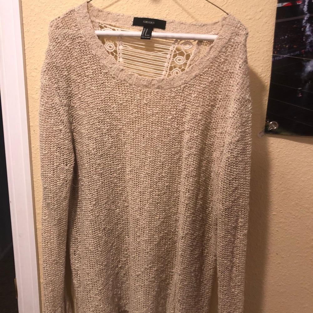 Beige Forever 21 Slotted Back Sweater